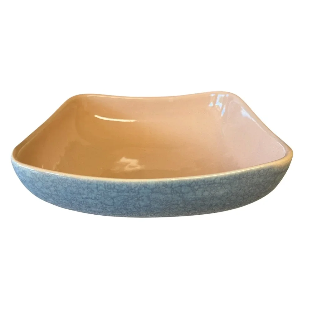 Vintage Haeger Pottery Diamond Dish Blue Crackle Pink Drip Glaze MCM 9.25